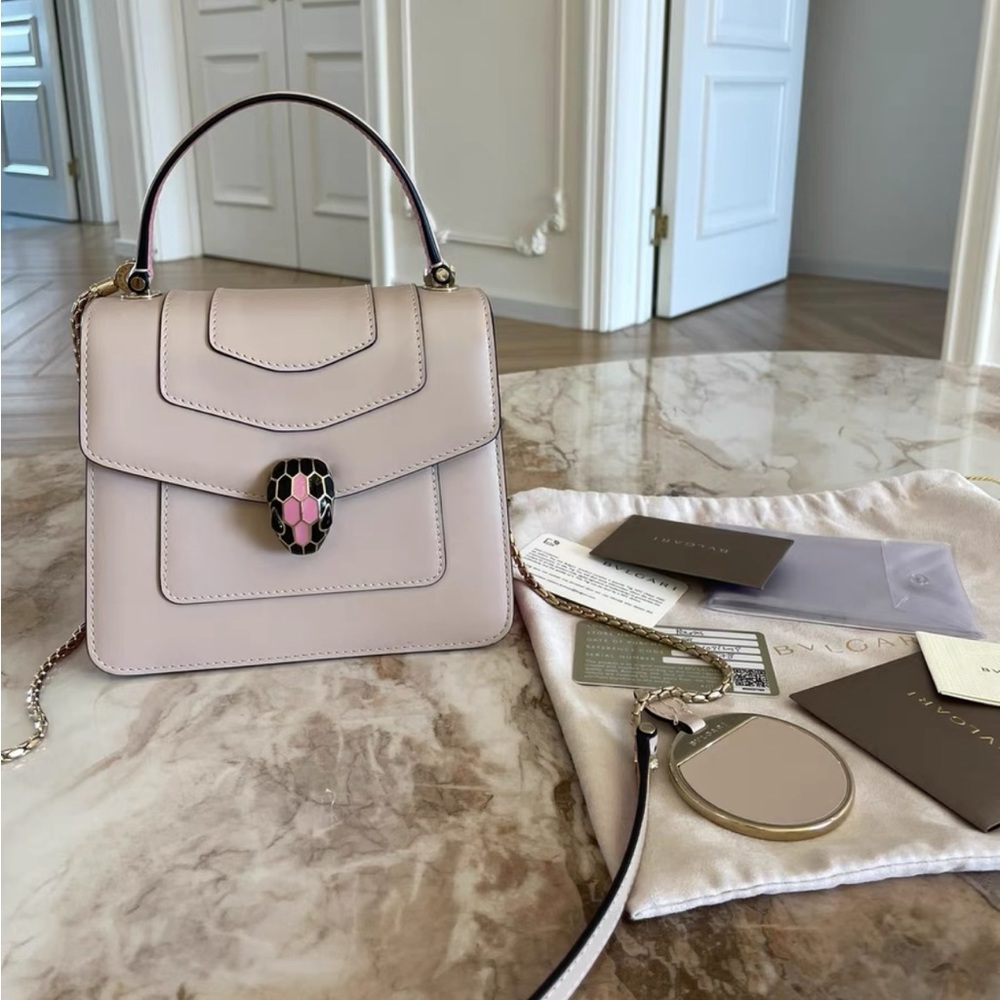 BULGARI Calfskin Serpenti Forever Top Handle Crystal Rose